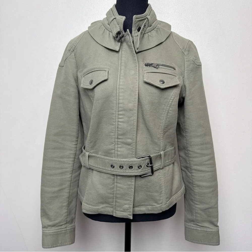 Banana Republic Womens 8 Stretch Cotton Dark Olive Collar Belted Jacket